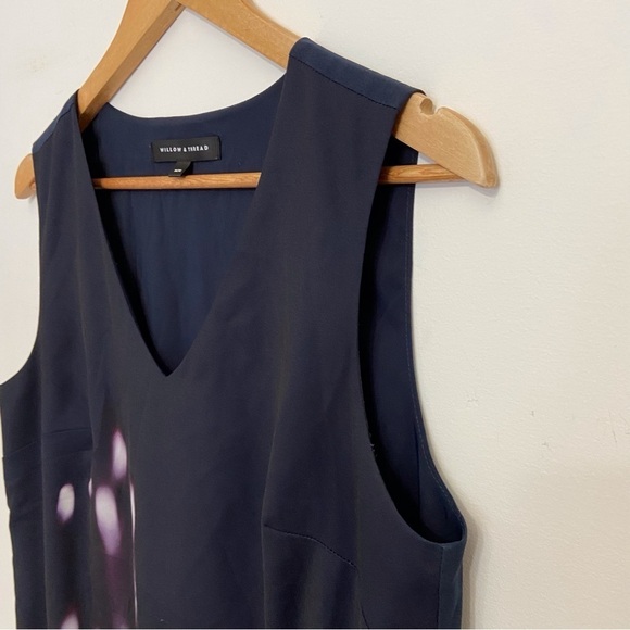 WILLOW&THREAD navy blue dress v neck silky summer spring sleeveless M summertime - Picture 3 of 16